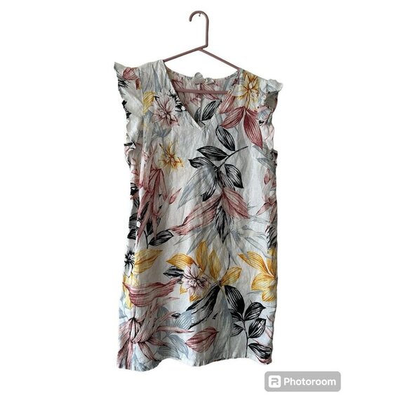 C&C California 100% Linen Tropical  Floral Print Dress Size L - Picture 1 of 9